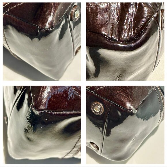 COACH East West Gallery Tote Patent Leather Brown Silver 10380 Clip Closure Tag - Picture 16 of 16